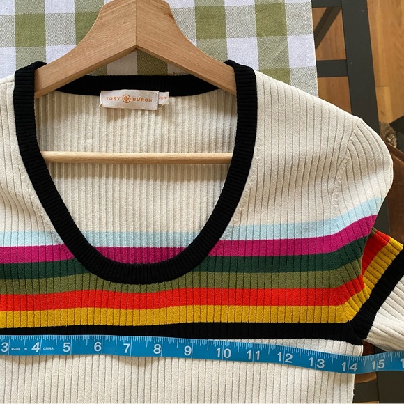 Tory Burch Cream Rainbow Striped Ribbed Top XS - Picture 11 of 14